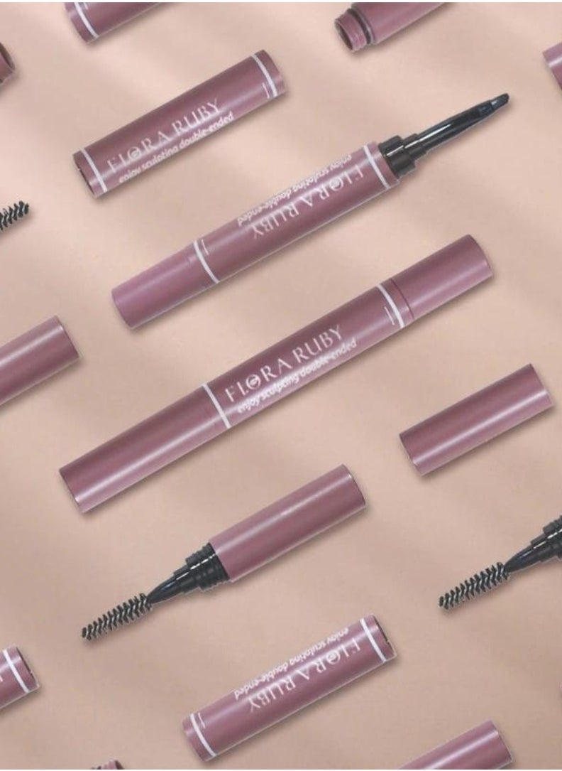 FLORA RUBY - Double Ended Eyebrow Cream Dual Sided Brow Brush Waterproof and Smudge Proof Eyebrow Definer Pen Makeup Retractable Ultra Fine Tip Fills in Sparse Areas and Gaps Eyebrow Pencil Dark Brown 01 - Image 1