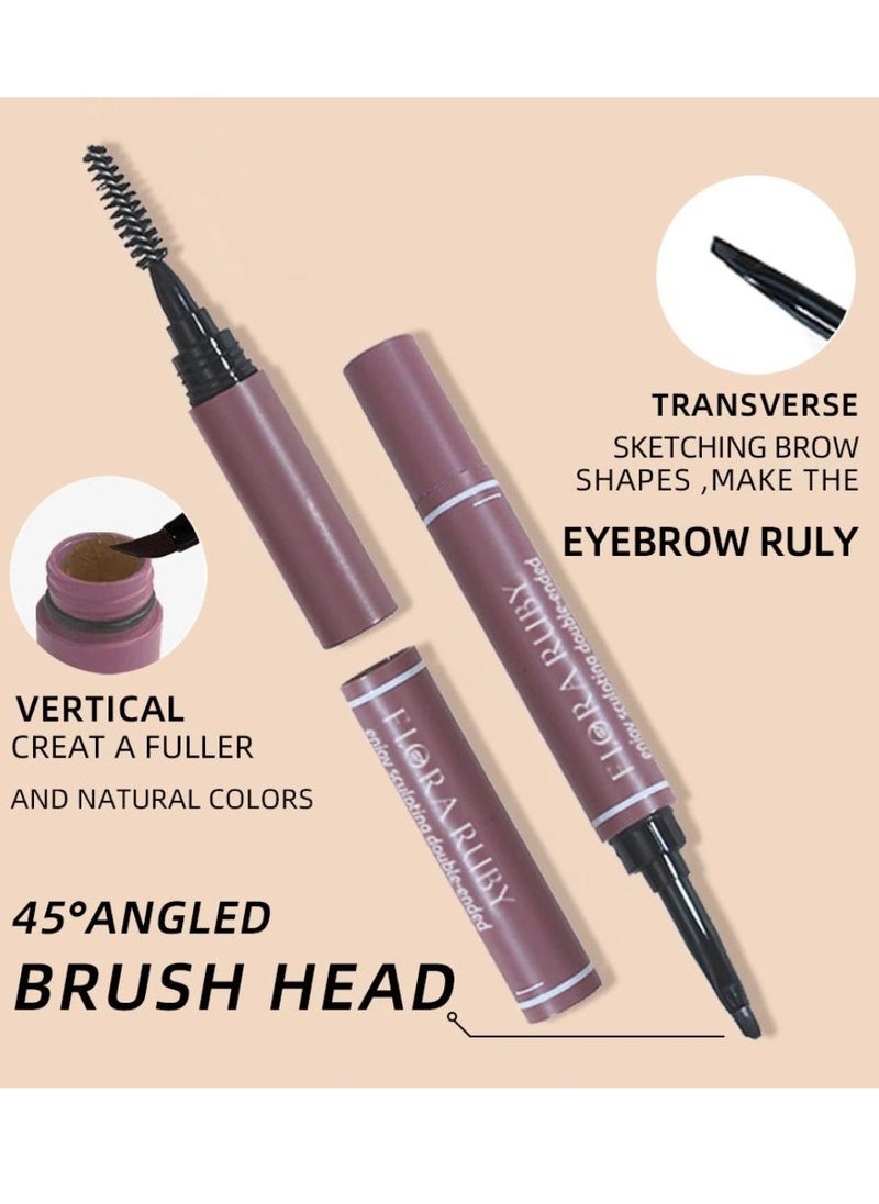 FLORA RUBY - Double Ended Eyebrow Cream Dual Sided Brow Brush Waterproof and Smudge Proof Eyebrow Definer Pen Makeup Retractable Ultra Fine Tip Fills in Sparse Areas and Gaps Eyebrow Pencil Dark Brown 01 - Image 1