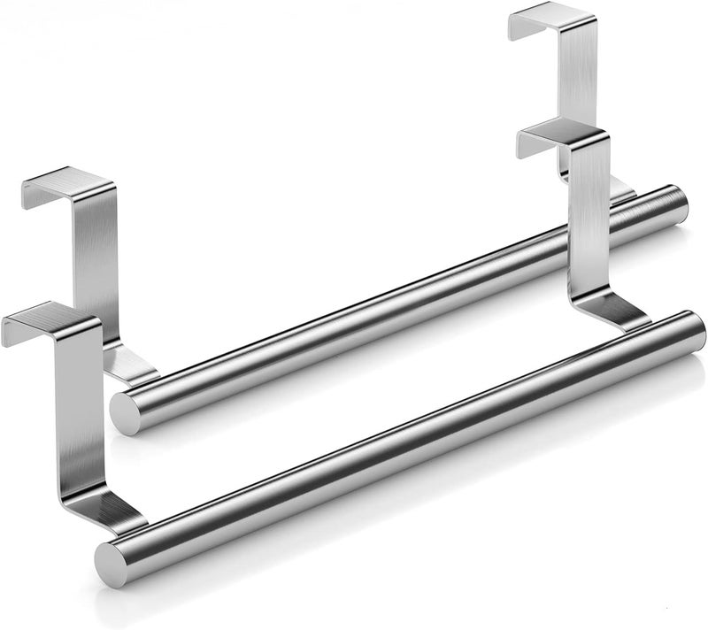 Mosuch Stainless Steel Over Door Towel Rack Bar Holders for Universal Fit on Over Cabinet Cupboard Doors 2 Pack (Sliver) - Image 1