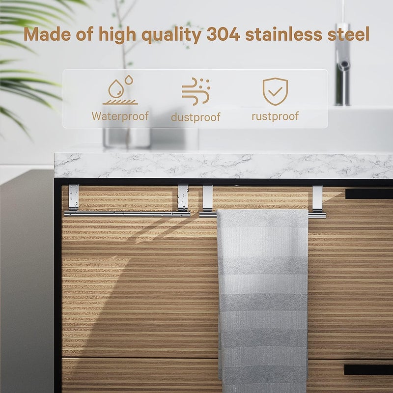 Mosuch Stainless Steel Over Door Towel Rack Bar Holders for Universal Fit on Over Cabinet Cupboard Doors 2 Pack (Sliver) - Image 4
