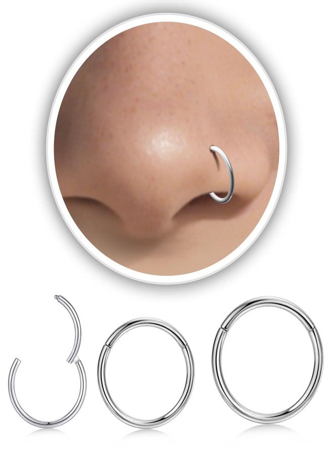 AMASIS 3Pcs 16G Silver Nose Rings Hoop for Women Men,Hypoallergenic 316l Surgical Steel Hinged Clicker Segment Nose Rings Hoop Helix Cartilage Daith Tragus Sleeper Earrings Real Body Piercing Jewelry - Image 1