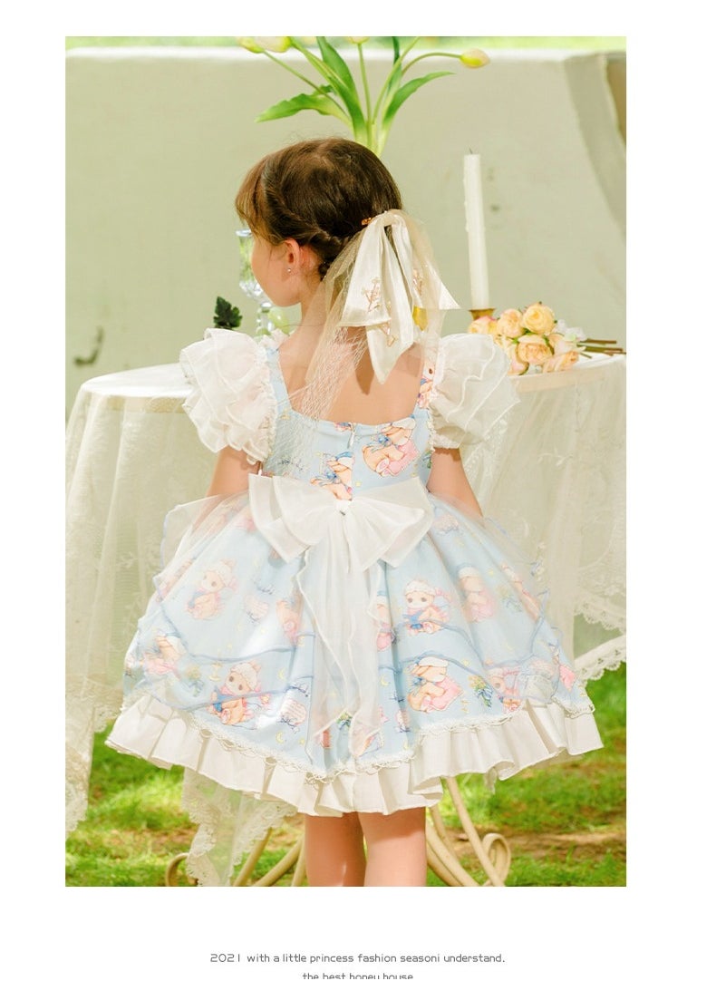 Loquat Girl's Cartoon Lolita Fluffy Sleeveless Dress Blue/White/Pink  - Image 2