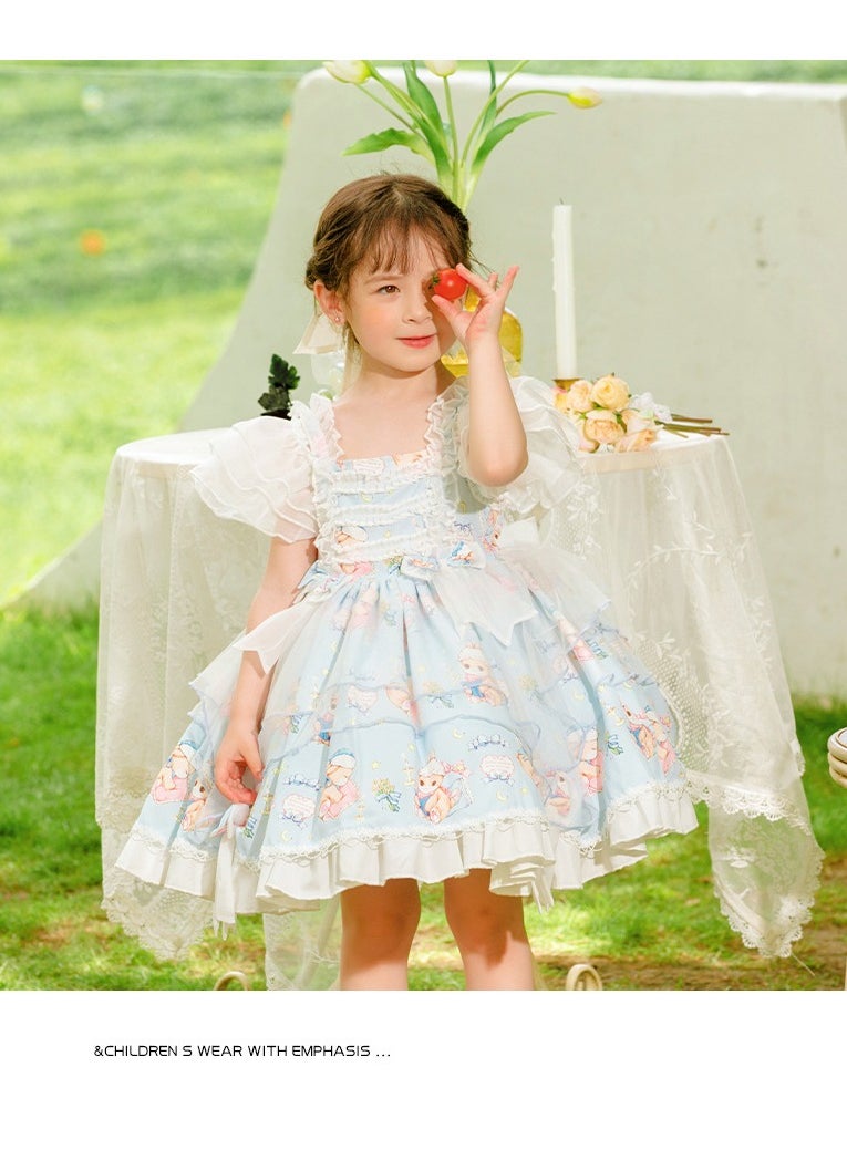 Loquat Girl's Cartoon Lolita Fluffy Sleeveless Dress Blue/White/Pink  - Image 3