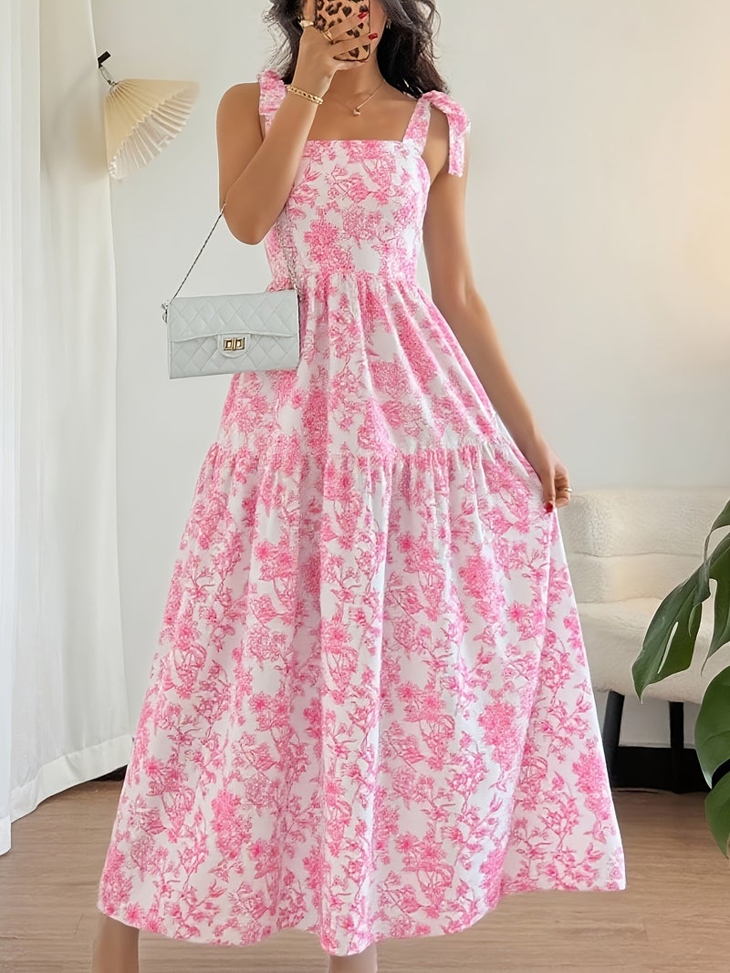 Fashionable New Elegant Floral Midi Dress with Smocked Back for Women 2201 - Image 2