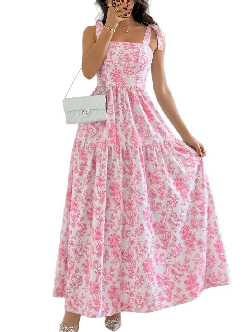 Fashionable New Elegant Floral Midi Dress with Smocked Back for Women 2201 - Image 1