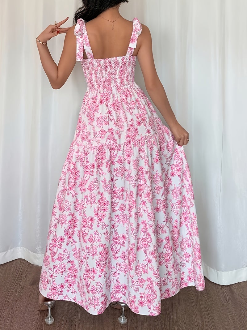Fashionable New Elegant Floral Midi Dress with Smocked Back for Women 2201 - Image 3