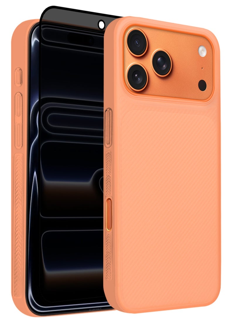 CATANES 2Packs Case Cover for iPhone 17 Pro Max, Air Skin Line Design Back Cover, Sturdy Durable Ultra-Thin Case, Drop Protection Cover Clear with Privacy Screen Protector - Cosmic Orange