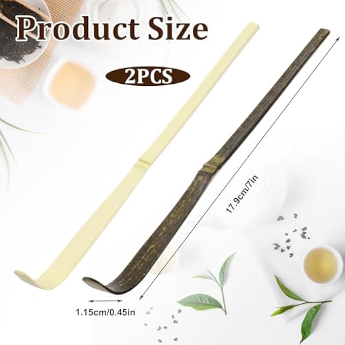 YQQYG ملعقتان من الخيزران ماتشا مع 7 ملاعق شاي أخضر معقوفة لحفلات الشاي والقهوة والإسبريسو - Image 3