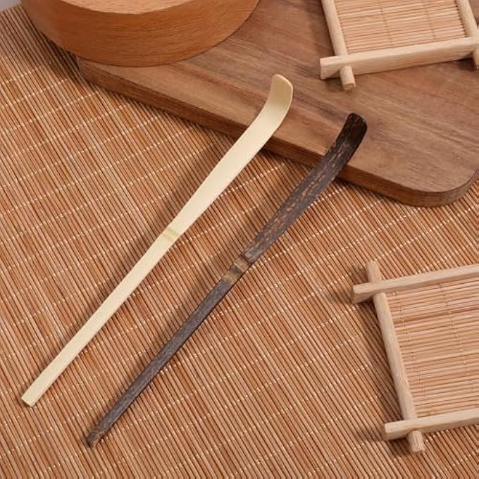 YQQYG ملعقتان من الخيزران ماتشا مع 7 ملاعق شاي أخضر معقوفة لحفلات الشاي والقهوة والإسبريسو - Image 4