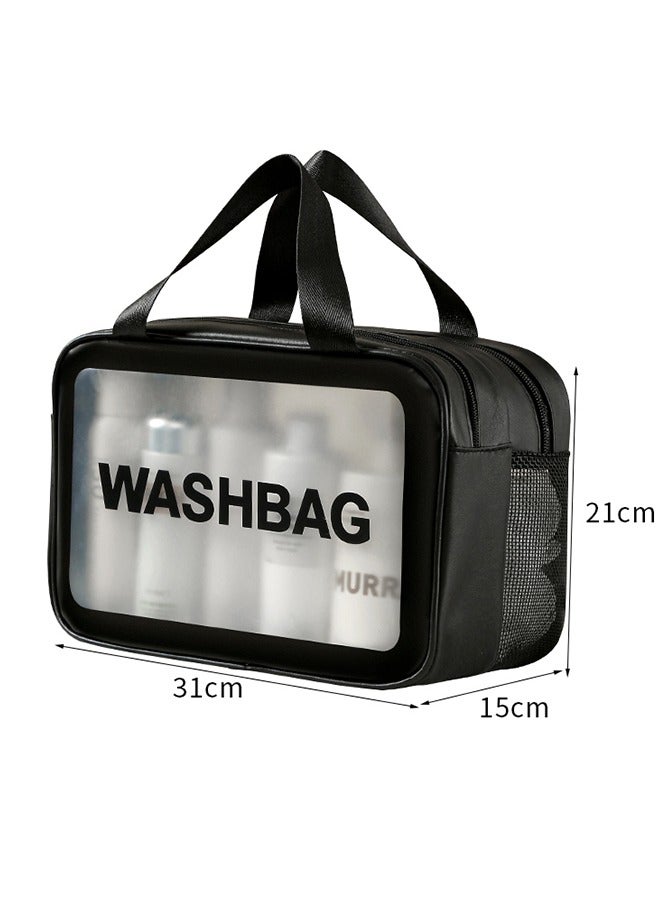 Translucent Waterproof Makeup Cosmetic Bag Travel Organizer for Accessories, Portable PVC Wash Bag Travel Business Vacation Bathroom Organizer（Black-L)  - Image 2