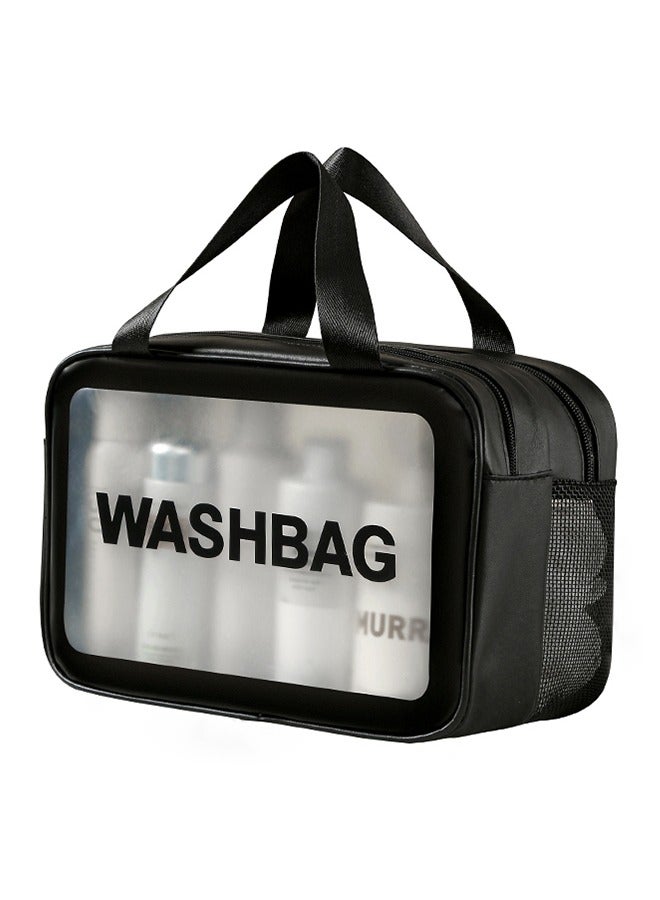Translucent Waterproof Makeup Cosmetic Bag Travel Organizer for Accessories, Portable PVC Wash Bag Travel Business Vacation Bathroom Organizer（Black-L)  - Image 1
