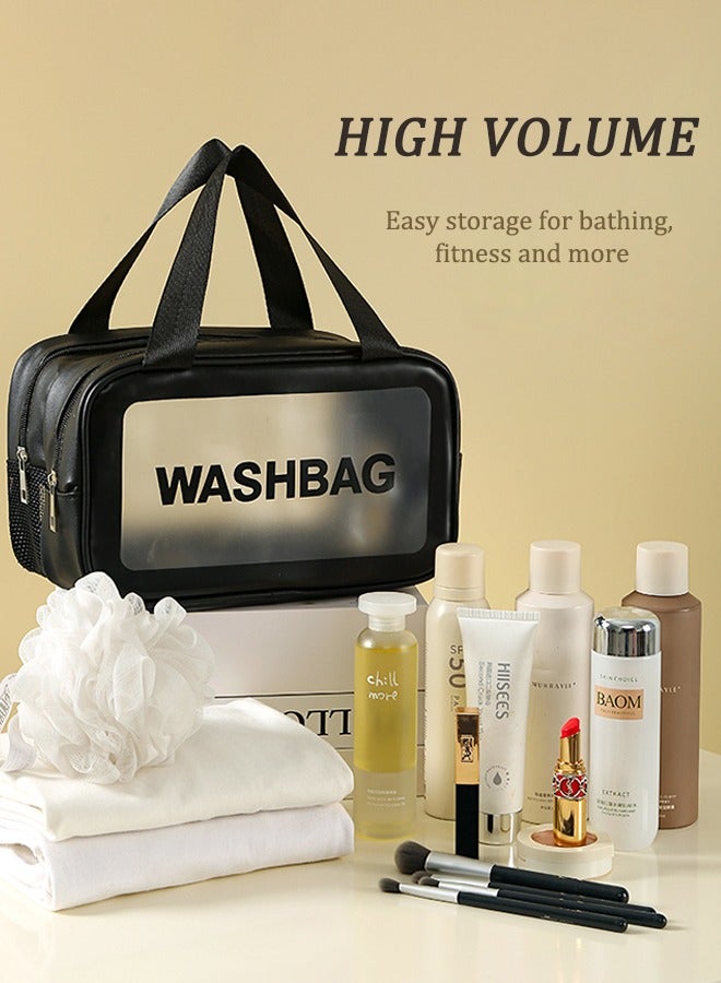 Translucent Waterproof Makeup Cosmetic Bag Travel Organizer for Accessories, Portable PVC Wash Bag Travel Business Vacation Bathroom Organizer（Black-L)  - Image 3