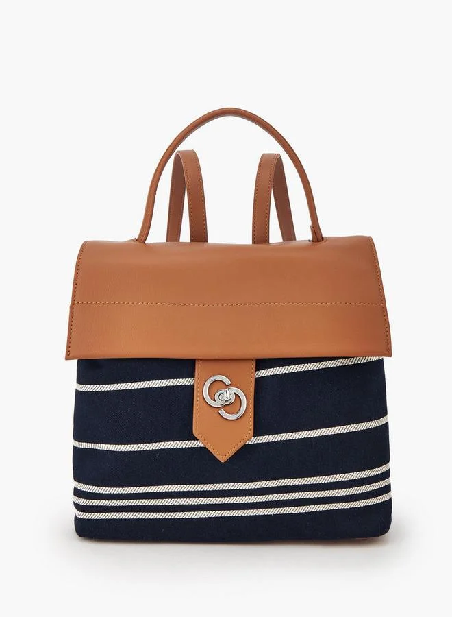 Striped Textile Backpack With Adjustable Shoulder Straps