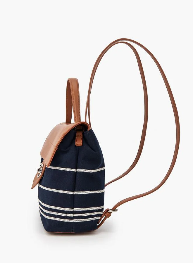Celeste NAVY Striped Textile Backpack With Adjustable Shoulder Straps for Women | Best Price UAE