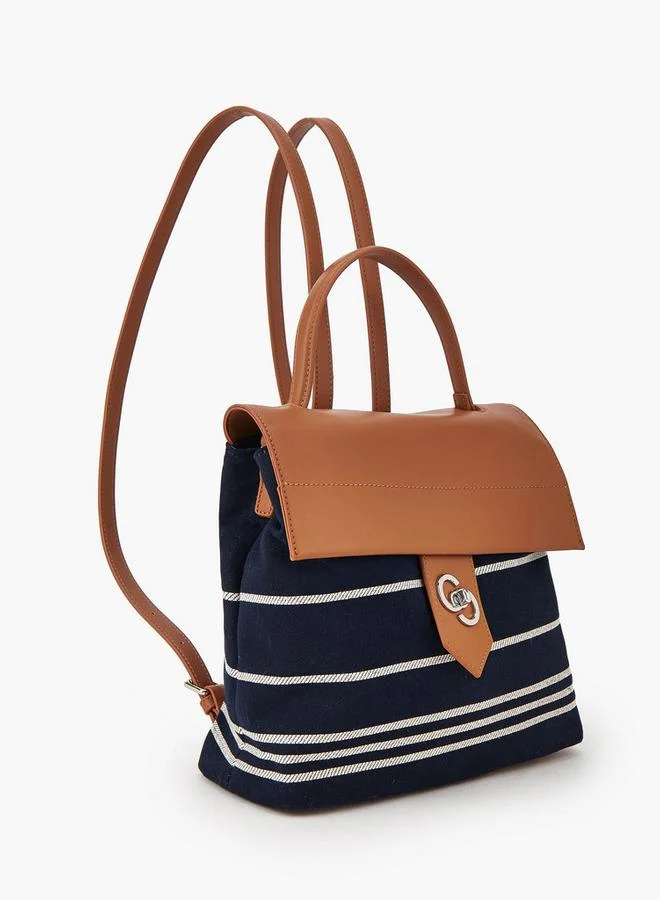 Celeste NAVY Striped Textile Backpack With Adjustable Shoulder Straps for Women | Best Price UAE