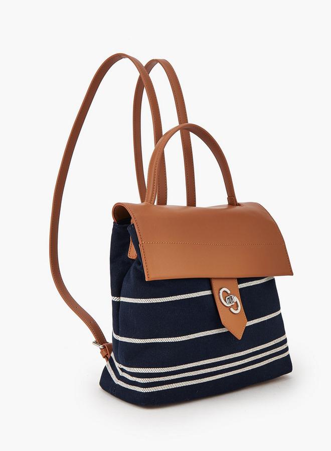 Celeste Striped Textile Backpack With Adjustable Shoulder Straps - Image 3