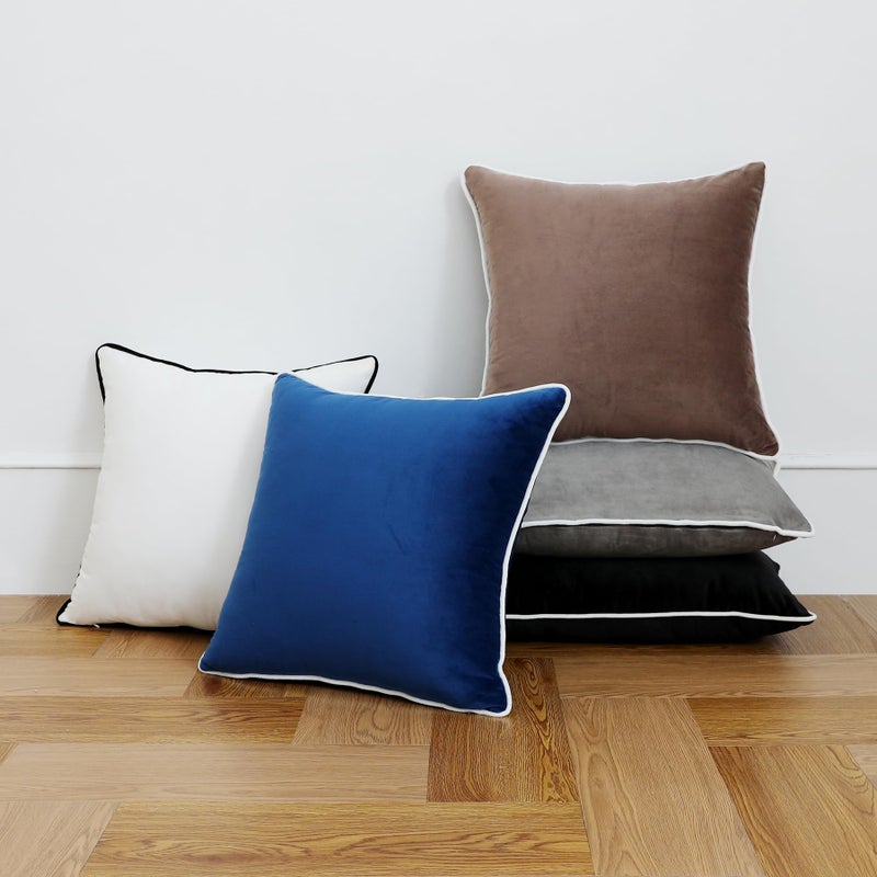 LIGICKY Set of 2 Nayy Blue Velvet Lumbar Pillow Covers Modern Minimalist Style Solid Decorative White Rope Edging Soft Rectangle Cushion Cases for Sofa Bedroom Party DÃ©cor, 12 x 20 inch - Image 3