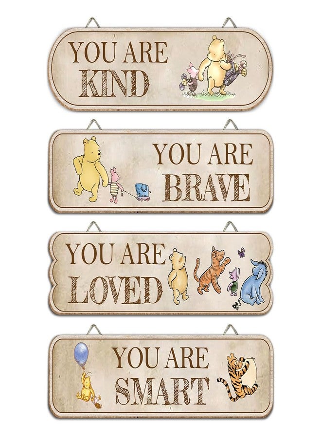 Hatzelou 4PCS Classic Winnie Baby Room Decor, Pooh Nursery Decor, the Pooh Wall Decor Sign Gifts, You Are Kind Brave Inspirational Quotes, Adorable Winnie Sign for Home Bedroom Nursery - Image 1