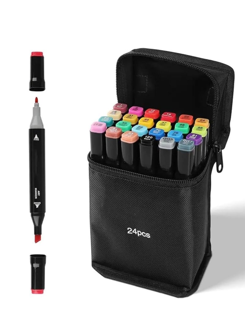 Generic 24 Piece Fineliner Marker Set Fineliner Markers, Fineliner Project Markers, and Paint Drawing Pens with Carrying Bag Multicolor - Image 1