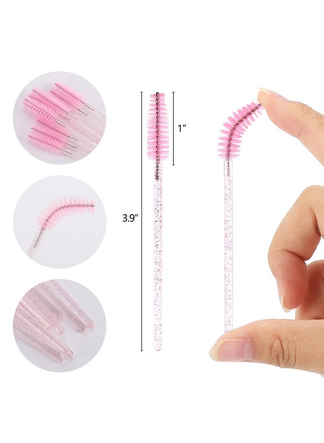 Tbestmax 50 Pcs Disposable Mascara Wands Crystal Eyebrow Spoolies Brush For Eyelash Extensions Pink Eye Lash And Makeup Brush  - Image 2