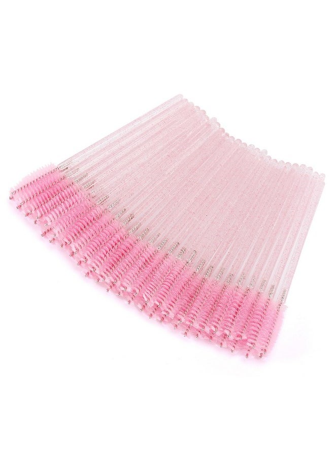 Tbestmax 50 Pcs Disposable Mascara Wands Crystal Eyebrow Spoolies Brush For Eyelash Extensions Pink Eye Lash And Makeup Brush  - Image 1