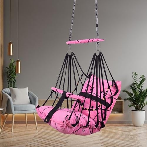 Sprointal® Cotton Baby Swing for Kids Children Folding and Washable 1 to 5 Years New Born Baby Gift Soft Jhula with Safety Belt Easy to Carry Safety Lock Cradle Chair | Home Garden Hall (Pink) - Image 1