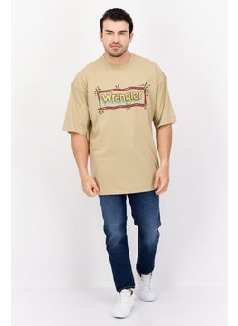 Wrangler Men Crew Neck Short Sleeves Brand Logo T-Shirt, Beige  - Image 4