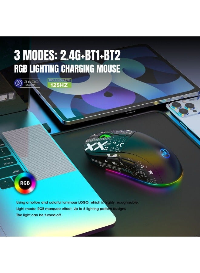 Wireless gaming mouse RGB luminous TYPE-C charging mouse water transfer printing three-mode 2.4G dual bluetooth 5.0 - Image 4