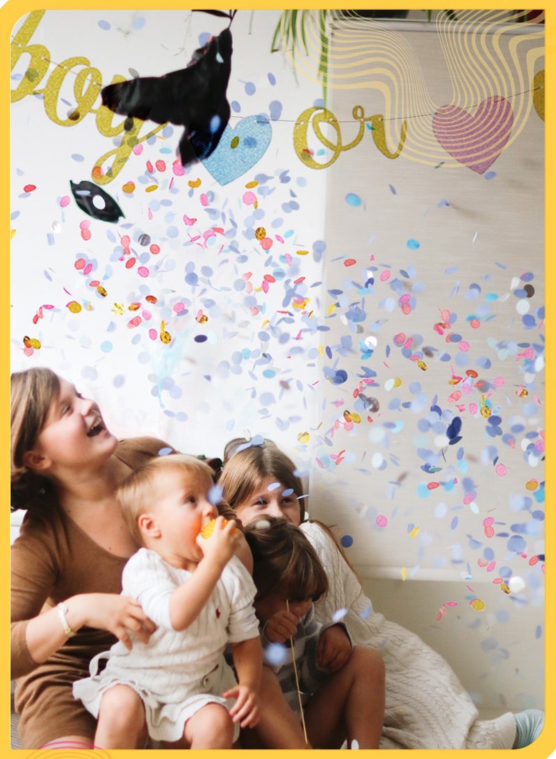 شي آند ليتل مجموعة بالونات الكشف عن جنس الطفل، بالون كونفيتي أسود مقاس 36 بوصة مع قصاصات ورقية وردية وزرقاء وشرابات، ديكور حفلة الكشف عن جنس الطفل الضخم، مثالي لمفاجأة الصور والفيديو (أسود) - Image 2