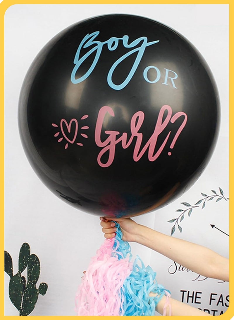 شي آند ليتل مجموعة بالونات الكشف عن جنس الطفل، بالون كونفيتي أسود مقاس 36 بوصة مع قصاصات ورقية وردية وزرقاء وشرابات، ديكور حفلة الكشف عن جنس الطفل الضخم، مثالي لمفاجأة الصور والفيديو (أسود) - Image 4