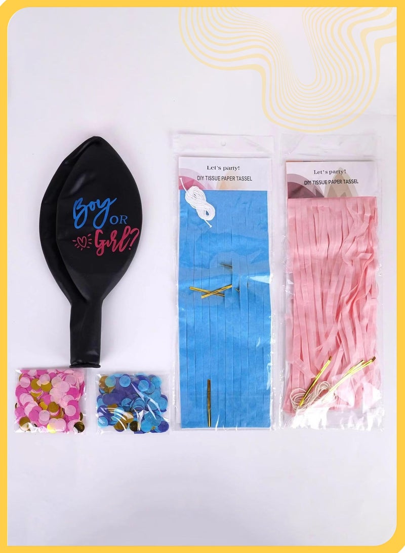 شي آند ليتل مجموعة بالونات الكشف عن جنس الطفل، بالون كونفيتي أسود مقاس 36 بوصة مع قصاصات ورقية وردية وزرقاء وشرابات، ديكور حفلة الكشف عن جنس الطفل الضخم، مثالي لمفاجأة الصور والفيديو (أسود) - Image 5