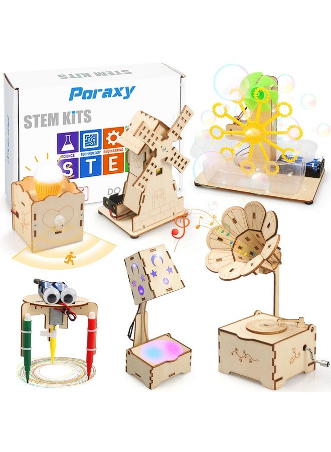 Poraxy STEM Kits for Kids Age 8-10-12, 6 in 1 Science Kits, Wooden 3D Puzzles, Toys for Ages 8-13, Building Projects Crafts Model Kits, Birthday Gifts for Boys Girls Ages 7 8 9 10 11 12 13 Years Old - Image 1