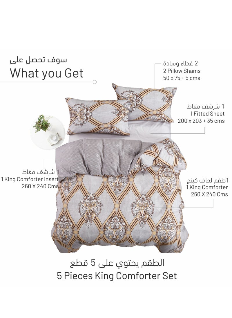 Donetella 5-Piece King Size Comforter Set with Removable Filler in Grey Cloud with Pale Taupe Colour  - Image 3