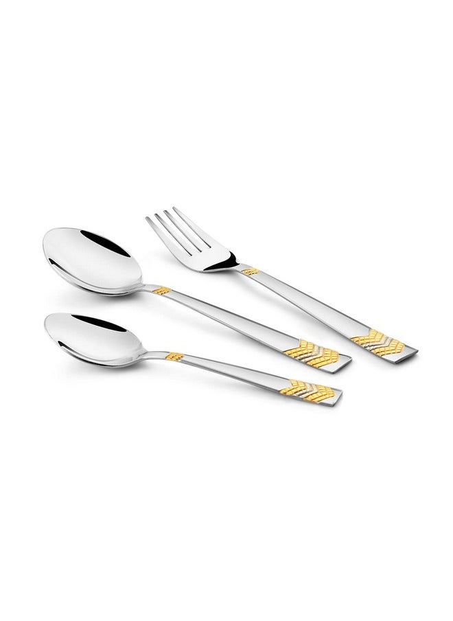 FNS FnS RAGA 24 Karat Gold Plated 18 Pcs Cutlery Set (6 Pc Dinner Spoons, 6 Pc Dinner Fork, 6 Pc Tea Spoons) 