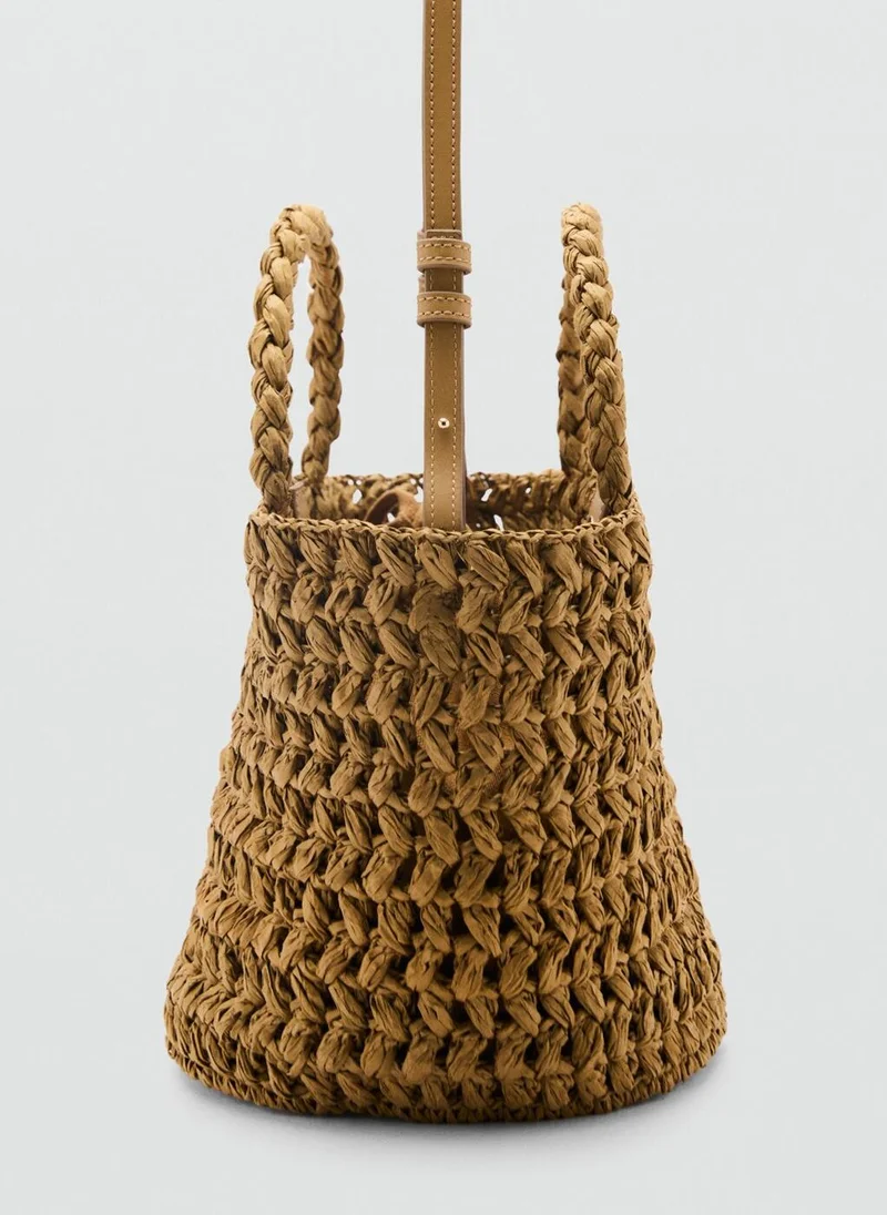 MANGO Natural Fiber Double Handle Bucket Bag