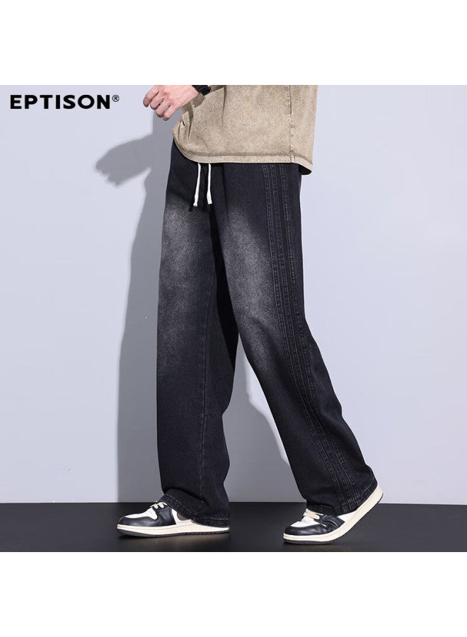 EPTISON Yipintiancheng Autumn American High Street Wide-leg Jeans For Men Elastic Waist Drawstring Loose Straight Pants - Image 4