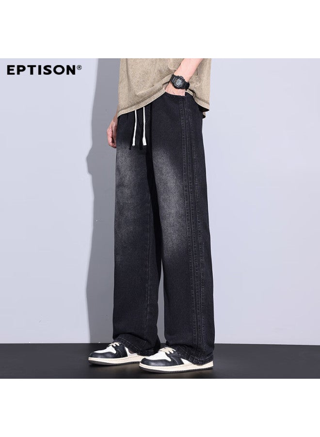 EPTISON Yipintiancheng Autumn American High Street Wide-leg Jeans For Men Elastic Waist Drawstring Loose Straight Pants - Image 1