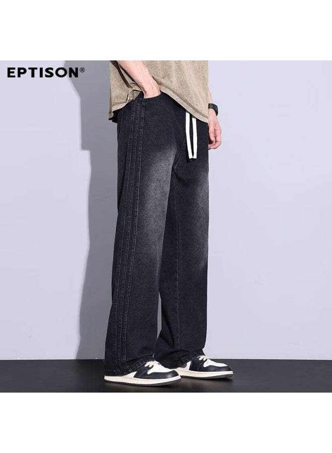 EPTISON Yipintiancheng Autumn American High Street Wide-leg Jeans For Men Elastic Waist Drawstring Loose Straight Pants - Image 3