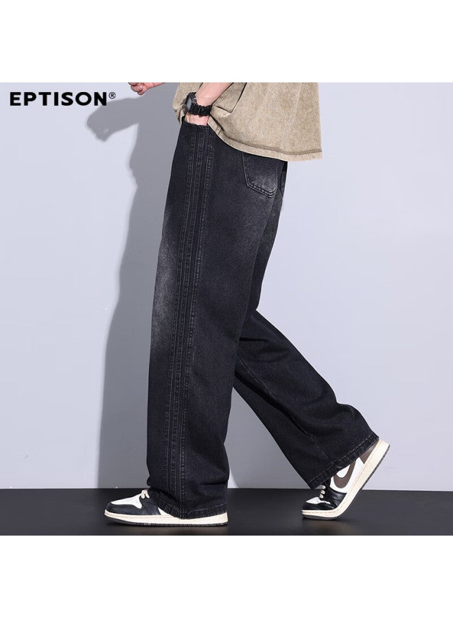 EPTISON Yipintiancheng Autumn American High Street Wide-leg Jeans For Men Elastic Waist Drawstring Loose Straight Pants - Image 5