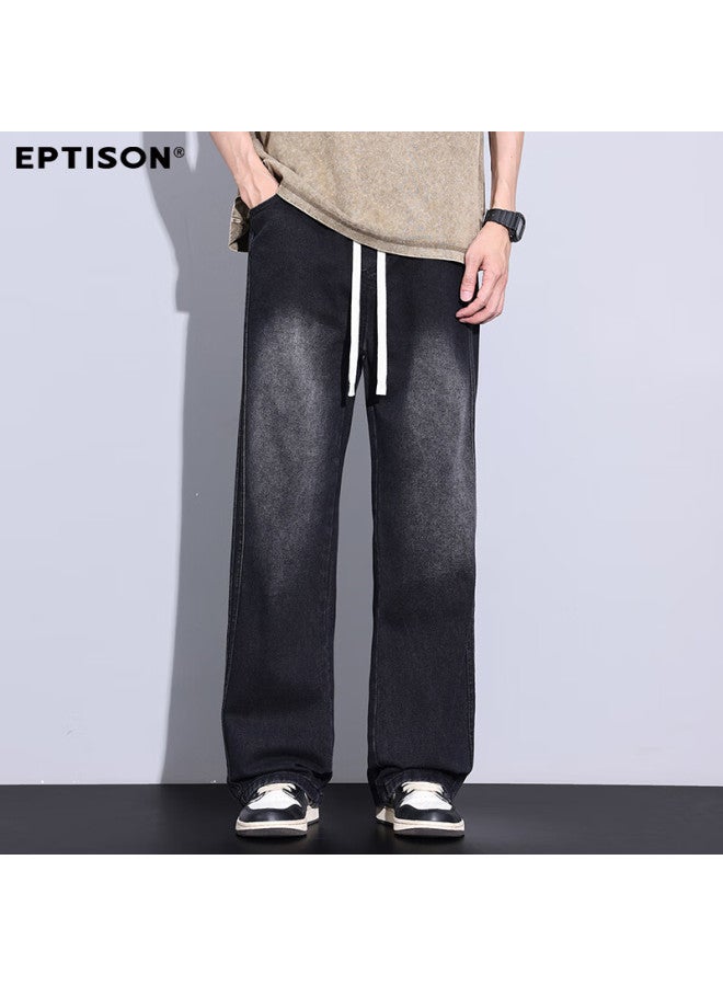 EPTISON Yipintiancheng Autumn American High Street Wide-leg Jeans For Men Elastic Waist Drawstring Loose Straight Pants - Image 2