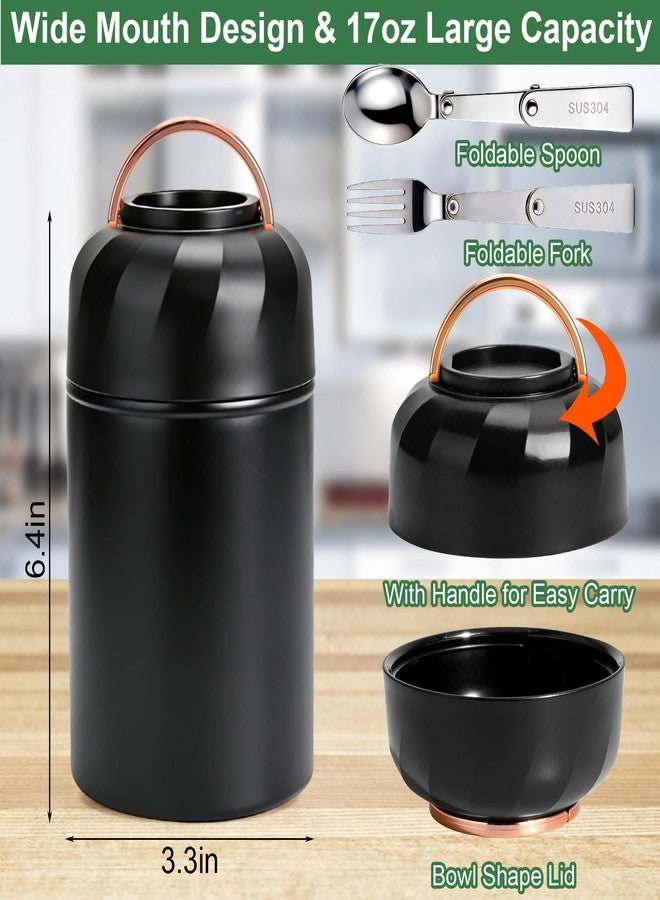 Juome Thermo for Hot Food, 17oz Soup Thermo Lunch Box for Adults, Insulated Vacuum Food Jar Container with Spoon&Fork, Leak Proof Stainless Steel Wide Mouth Thermo for Hot & Cold Foods, Drinks (Black) - Image 2
