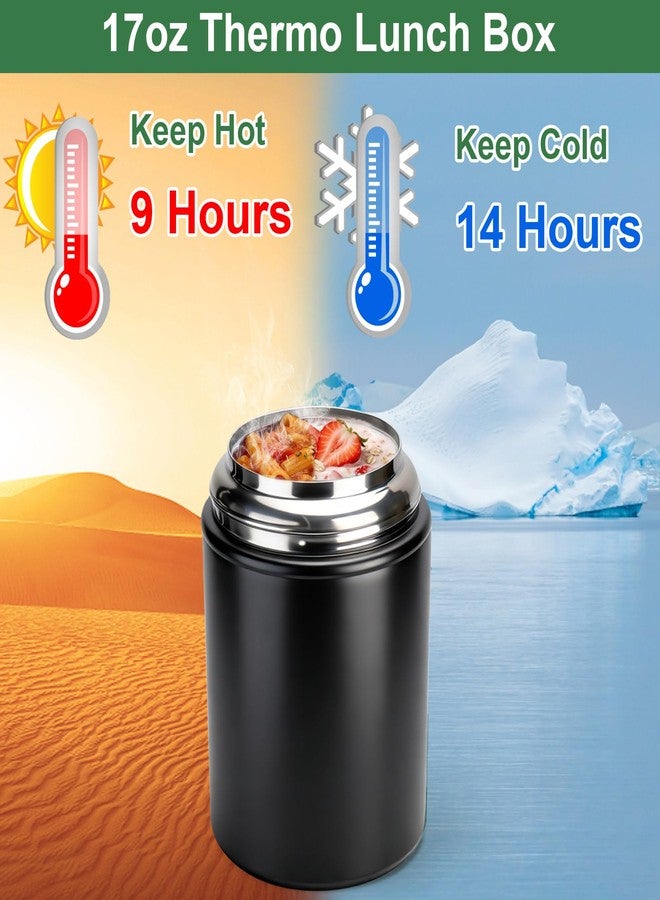 Juome Thermo for Hot Food, 17oz Soup Thermo Lunch Box for Adults, Insulated Vacuum Food Jar Container with Spoon&Fork, Leak Proof Stainless Steel Wide Mouth Thermo for Hot & Cold Foods, Drinks (Black) - Image 3