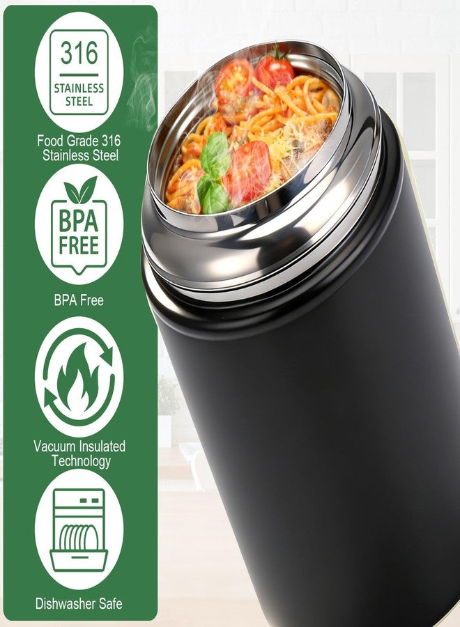 Juome Thermo for Hot Food, 17oz Soup Thermo Lunch Box for Adults, Insulated Vacuum Food Jar Container with Spoon&Fork, Leak Proof Stainless Steel Wide Mouth Thermo for Hot & Cold Foods, Drinks (Black) - Image 4