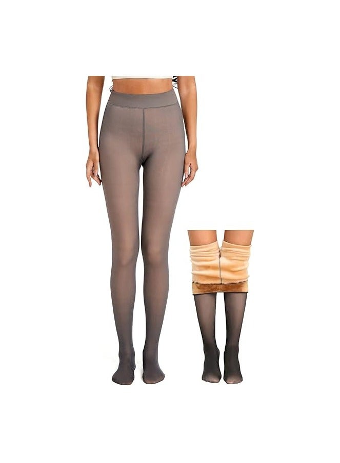 Remy Belle Fleece Lined Tights Women Leggings Thermal Pantyhose Fake Translucent Tights Opaque High Waisted Winter Warm Sheer Tight (220g S/M, Grey) - Image 1