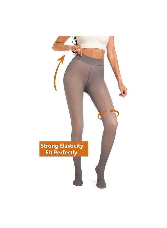 Remy Belle Fleece Lined Tights Women Leggings Thermal Pantyhose Fake Translucent Tights Opaque High Waisted Winter Warm Sheer Tight (220g S/M, Grey) - Image 3