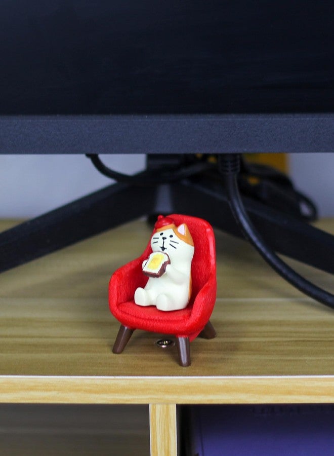 Mevodeata Cute Mini Cat Eating Toast Bread Figurine with Small Sofa Resin Cat Figure for Office Home Decor - Cute Cat Gift for Cat Lovers (Red Sofa) - Image 4
