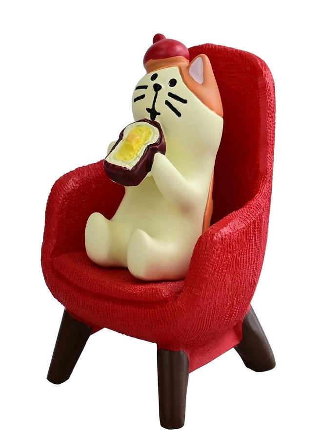 Mevodeata Cute Mini Cat Eating Toast Bread Figurine with Small Sofa Resin Cat Figure for Office Home Decor - Cute Cat Gift for Cat Lovers (Red Sofa) - Image 1