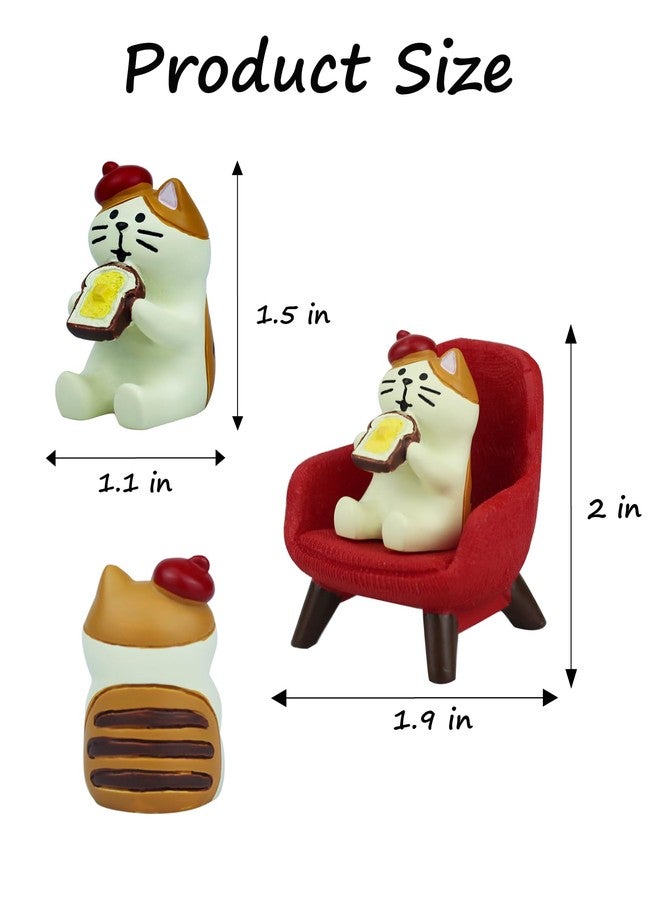 Mevodeata Cute Mini Cat Eating Toast Bread Figurine with Small Sofa Resin Cat Figure for Office Home Decor - Cute Cat Gift for Cat Lovers (Red Sofa) - Image 2