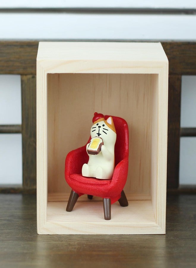 Mevodeata Cute Mini Cat Eating Toast Bread Figurine with Small Sofa Resin Cat Figure for Office Home Decor - Cute Cat Gift for Cat Lovers (Red Sofa) - Image 5