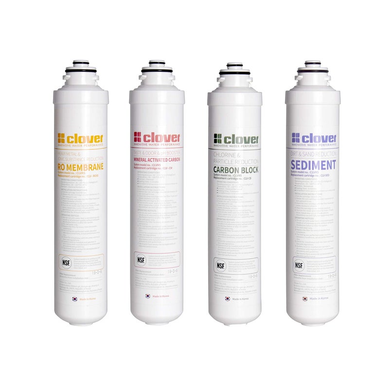 Aquverse Aquverse Clover 4Pack Replacement Filters for UnderSink RO System Sediment PreCarbon RO Membrane and Carbon  Mineral Filters 